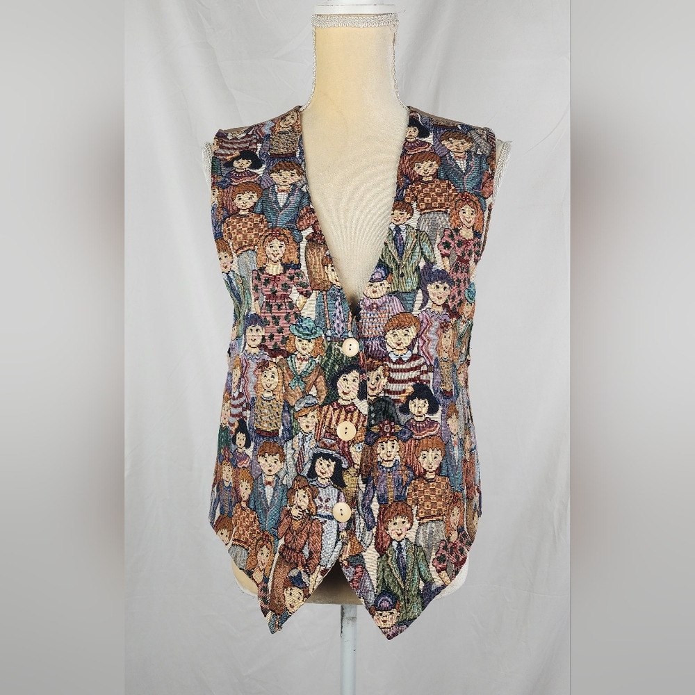 Facets by Mirrors Vintage Children Faces Tapestry Lightweight Vest sz Large
